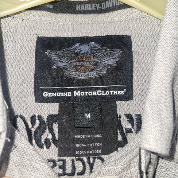 Harley-Davidson Gray Short-Sleeve Button-Up Shirt M 100% Cotton With Embroidered - Picture 4 of 6